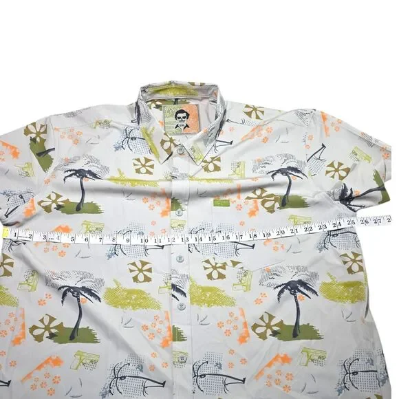 Retro Rifle Escobar Gun Tropical Narcos AOP Button Down Shirt Mens 2XL Bold Rare - Picture 6 of 7